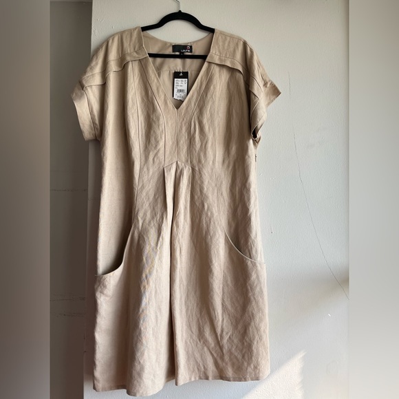 NWT Laura's Ramie Blended Knee-length Loose Shape Beige Dress Size 12 - Picture 4 of 14